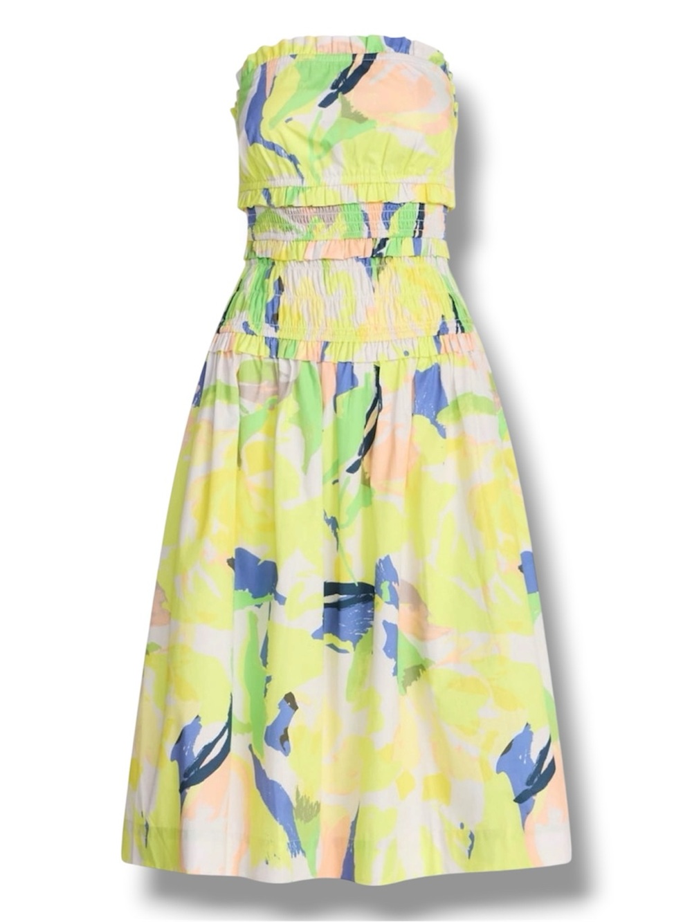 Women's Aloha Green Strapless Cotton Poplin Tiered Midi Dress - Size Large - NWT